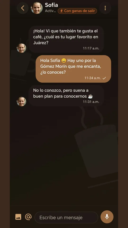 Chat entre dos personas que hicieron match