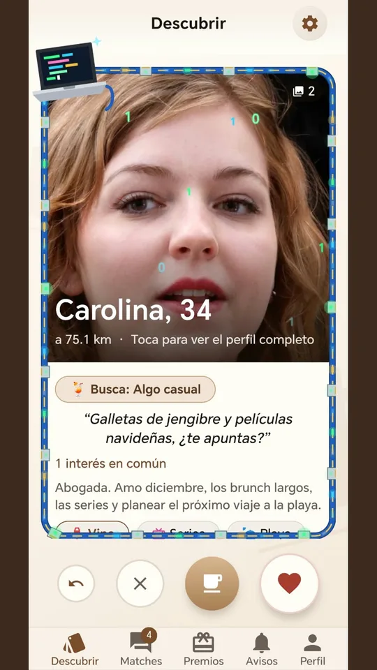 Pantalla para descubrir perfiles en la app