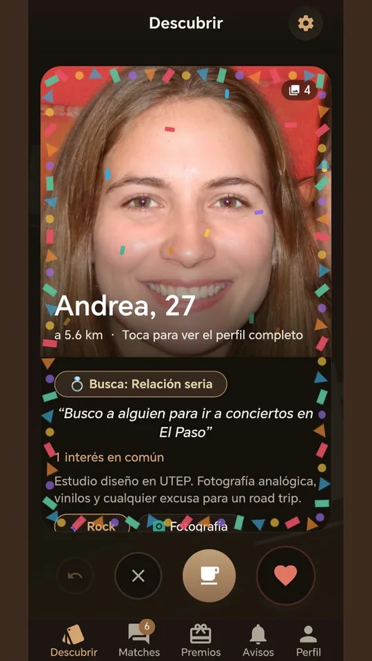 La app en modo oscuro